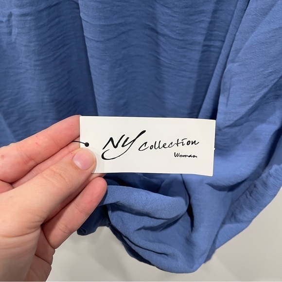NY Collection Blue Balloon Sleeve Blouse Button Front Size 2X - Picture 10 of 12